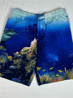 Wonder Nation XXL Swim Trunks Boys 18 Under the Sea Themed Pocket Shark Blue